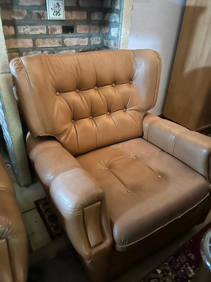 Bruin lederen salon, fauteuil, twee-zit, drie-zit, Maison & Meubles, Canapés | Salons, Cuir, Enlèvement