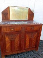 Meuble ancien en chêne avec miroir et marbre