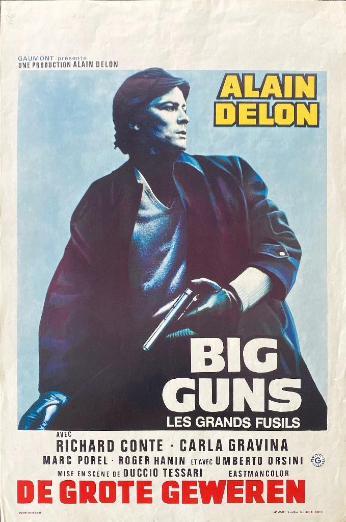 Originele poster van „Big Guns” met Alain Delon, Rechthoekig Staand, Ophalen of Verzenden, Zo goed als nieuw, A1 t/m A3