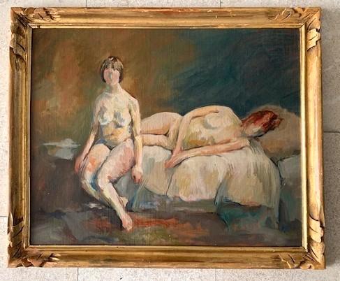 2 nus sur un canapé vers 1930 - École européenne, Antiquités & Art, Art | Peinture | Classique, Enlèvement ou Envoi