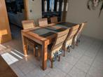 Robuuste Teak Tafel (200cm) + 6 Teak/Rotan Stoelen, Huis en Inrichting, Ophalen, Teakhout, 200 cm of meer, 50 tot 100 cm