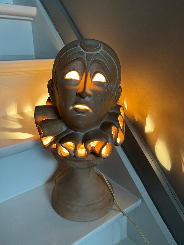 Tafellamp " Pierrot " - terracotta, Antiek en Kunst, Art deco, Overige materialen, Beeld, Bruin