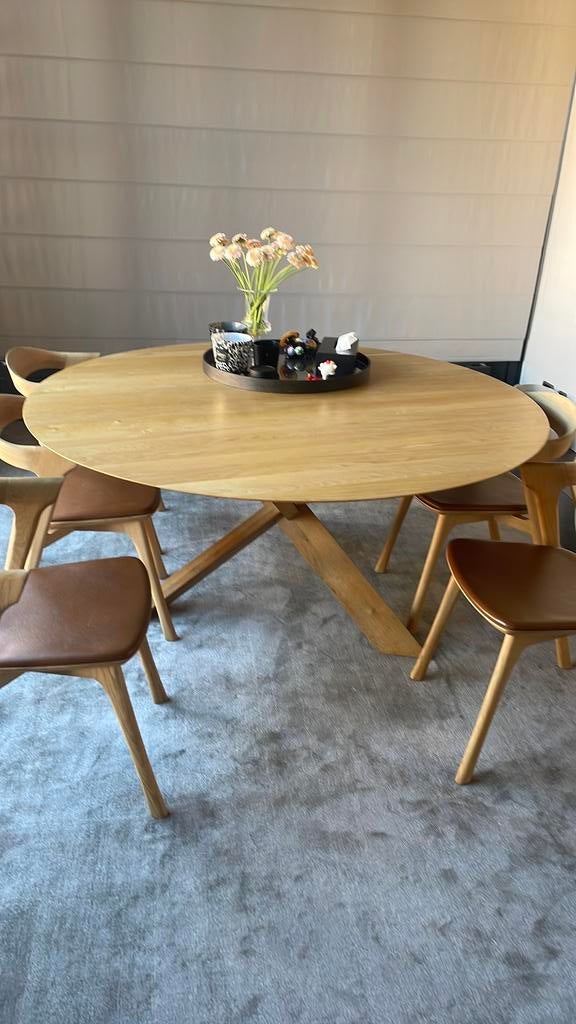 Mikadotafel eik 160 diameter, Ophalen, Gebruikt, 150 tot 200 cm, Vijf personen of meer