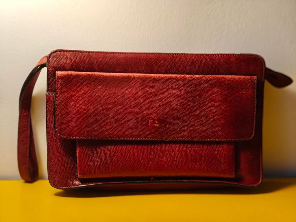 Vintage Lancel Paris clutch-bordeaux leer – jaren 80, Ophalen of Verzenden
