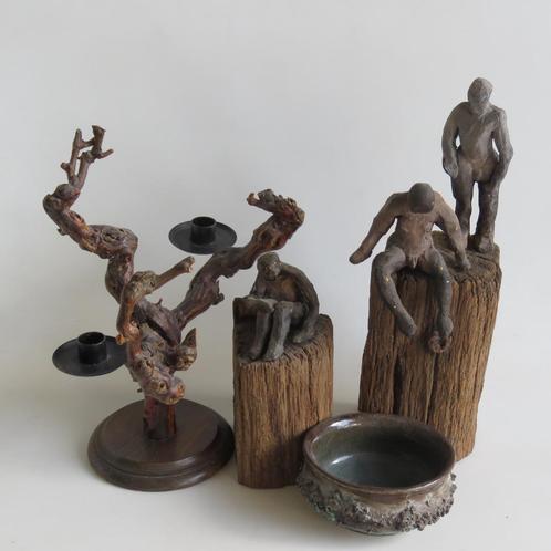 Vintage koppel kleifiguren  beeldjes op stam , abstract, Antiek en Kunst, Kunst | Beelden en Houtsnijwerken, Ophalen