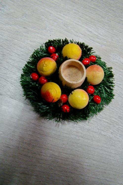 Kaarsenhouder appeltjes & bessen , hout & kunststof 9x8cm  ,, Huis en Inrichting, Woonaccessoires | Kandelaars en Kaarsen, Kandelaar