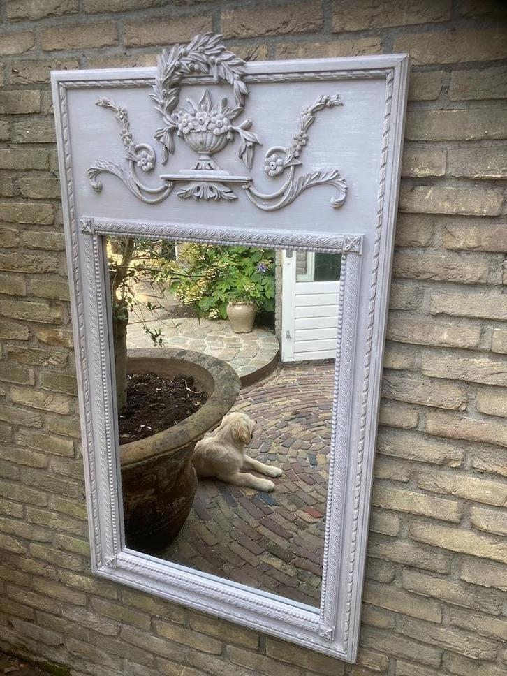 Antieke Spiegel met zeer fraaie Kuif, Antiek en Kunst, Antiek | Spiegels, 50 tot 100 cm, 100 tot 150 cm, Rechthoekig, Ophalen of Verzenden