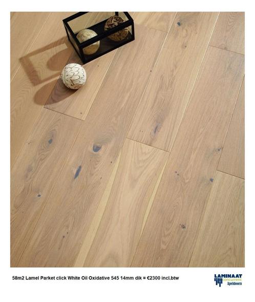 58m2 Lamel Parket click White Oil Oxidative 545 14mm = €2300, Huis en Inrichting, Stoffering | Vloerbedekking, Nieuw, Laminaat