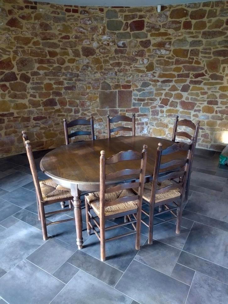 Table extensible en bois + 6 chaises en osier–très bon état, Huis en Inrichting, Tafels | Statafels, Zo goed als nieuw, Ophalen