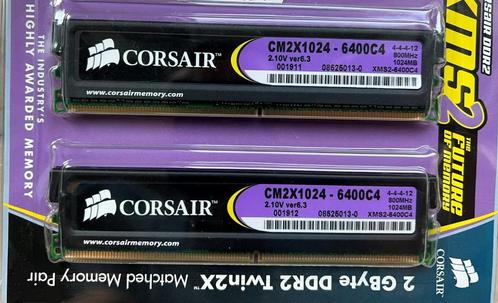 Corsair CM2X1024-6400 XMS2 2GB, Informatique & Logiciels, Mémoire RAM, Comme neuf, Desktop, 2 GB, DDR2, Enlèvement ou Envoi