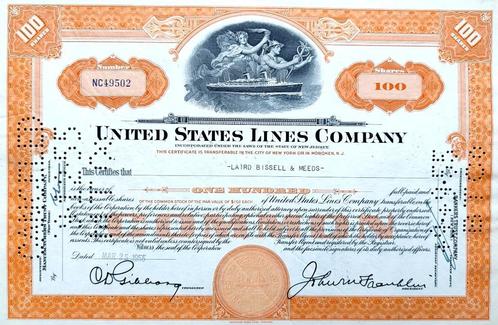 United States Lines Company 1955, Postzegels en Munten, Aandelen en Waardepapieren, Certificaat van aandeel, 1950 tot 1970, Ophalen of Verzenden