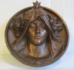 Antiek bronzen art nouveau muurdecoratie, vrouwenhoofd, Antiek en Kunst, Verzenden