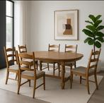 Massieve houten eettafel met 6 stoelen – uitschuifbaar, Huis en Inrichting, Ophalen
