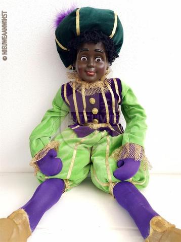 Authentieke V&D etalage zwarte Piet pop - 75cm, groen/paars beschikbaar voor biedingen