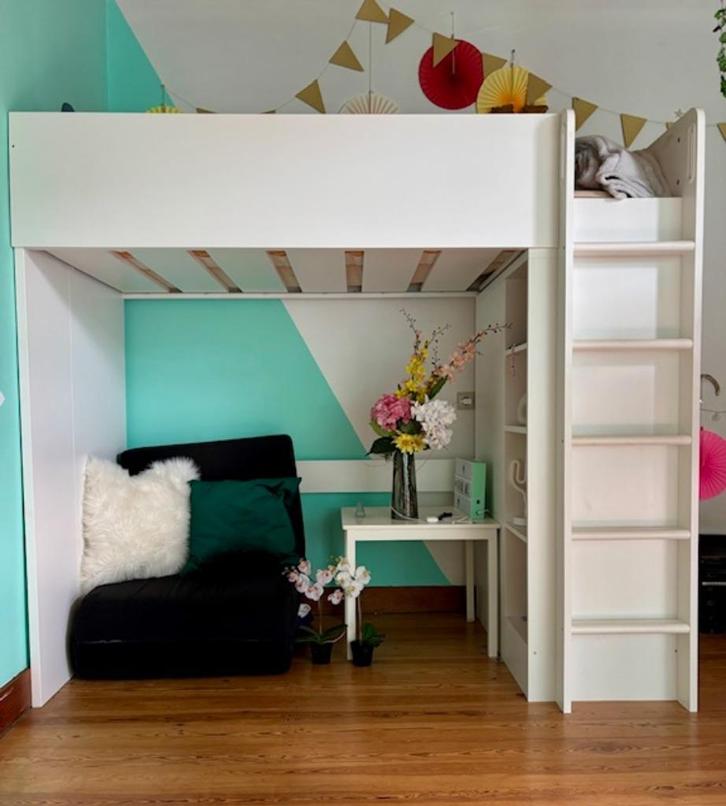 bed - bureau - kledingskast   IKEA  SMÄSTAD (wit), Kinderen en Baby's, Kinderkamer | Bedden, Gebruikt, 180 cm of meer, 85 tot 100 cm