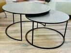 Salontafel/bijzettafel, set van 2 stuks, Huis en Inrichting, Tafels | Salontafels, Ophalen, Zo goed als nieuw, Rond, Metaal