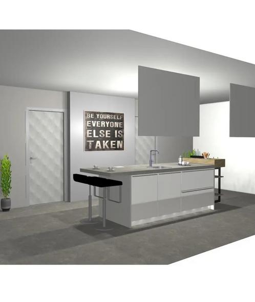 Demo wit hoogglans keukeneiland 265x97,5 Quooker en frigo, Huis en Inrichting, Keuken | Complete keukens, Zo goed als nieuw, Wit