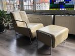 Bauhaus lederen fauteuil met Ottoman, Ophalen, Metaal