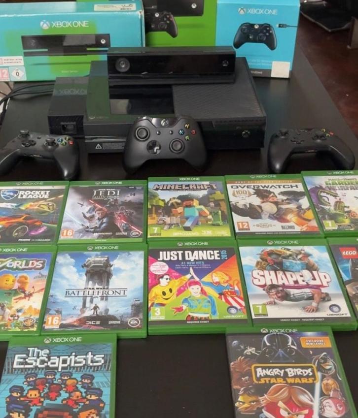 Xbox One + Kinect + 3 controllers + 11 games, Games en Spelcomputers, Spelcomputers | Xbox One, Zo goed als nieuw, Xbox One, 500 GB