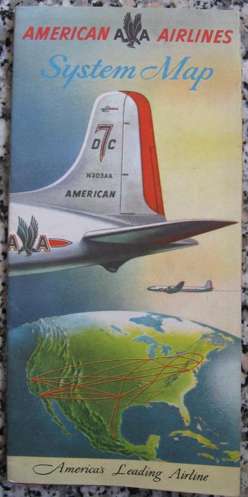 American Airlines System Map T-197G 1256 700M. 1950. Aviatio, Verzamelen, Luchtvaart en Vliegtuigspotten, Zo goed als nieuw, Overige typen