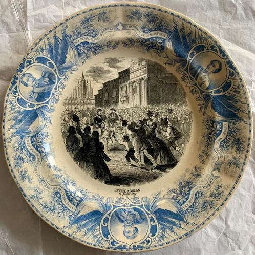 assiette "entrée à Milan - 14 juillet 1859" - 21,5 cm, Antiquités & Art, Antiquités | Céramique & Poterie, Envoi