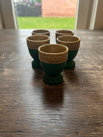 Set van 5 eierdopjes – hout & porselijn beschikbaar voor biedingen