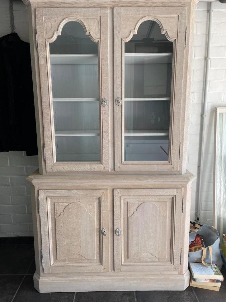 Eiken vitrinekast met verlichting te koop, Huis en Inrichting, Kasten | Vitrinekasten, Gebruikt, 200 cm of meer, 100 tot 150 cm