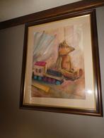 Schilderij beer met trein, handgeschilderd, Antiek en Kunst, Ophalen