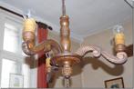 Vintage kroonluster met 3 armen, Huis en Inrichting, Lampen | Kroonluchters, Ophalen, Gebruikt, Hout