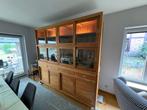 Vitrine kast (hout en glas) en bijhorende tafel in teak hout, Huis en Inrichting, Ophalen, 200 cm of meer, Glas, Zo goed als nieuw