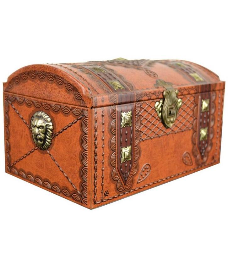 Boîte en étain vintage en forme de coffre au trésor, Collections, Boîte en métal, Comme neuf, Autre, Autres marques, Enlèvement ou Envoi