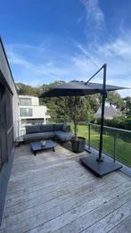 Zweefparasol aluminium vierkant 2,7 x 2,7 m zwart/grijs, Ophalen, Gebruikt, 2 tot 3 meter, Zweefparasol