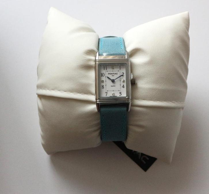 PONTIAC SAPPHIR/DIAMONDS dameshorloge (nooit gedragen), Handtassen en Accessoires, Horloges | Dames, Leer, Ophalen of Verzenden