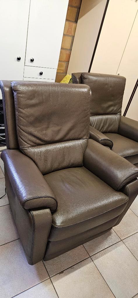 2 lederen zetels, Maison & Meubles, Canapés | Salons, Utilisé, Une personne, Moins de 150 cm, Cuir, Enlèvement