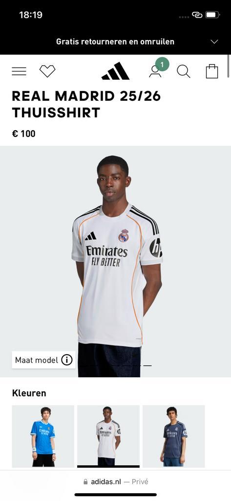 Real Madrid 2025/2026 thuisshirt, Sport en Fitness, Voetbal, Shirt, Verzenden