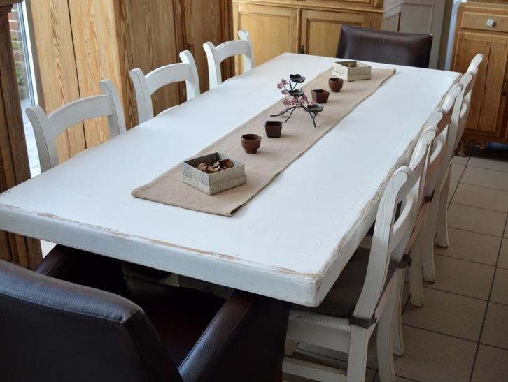 Zeer mooie eettafel + 6 stoelen in massief grenen, Huis en Inrichting, Tafels | Eettafels, Gebruikt, Grenenhout, Ophalen of Verzenden