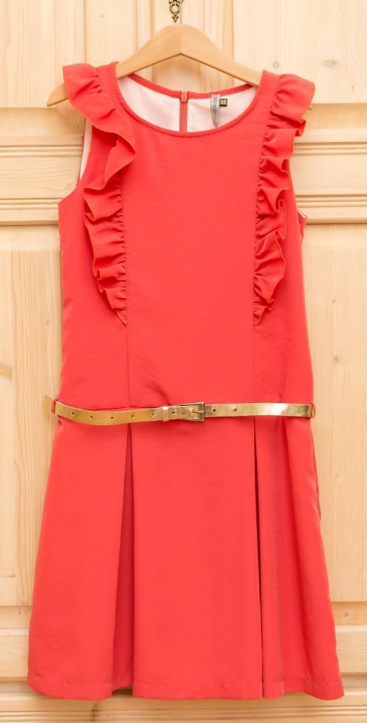 Feestelijk rood kleedje + goudkleurig golfje, mt 140 (2st), Kinderen en Baby's, Kinderkleding | Maat 140, Zo goed als nieuw, Meisje