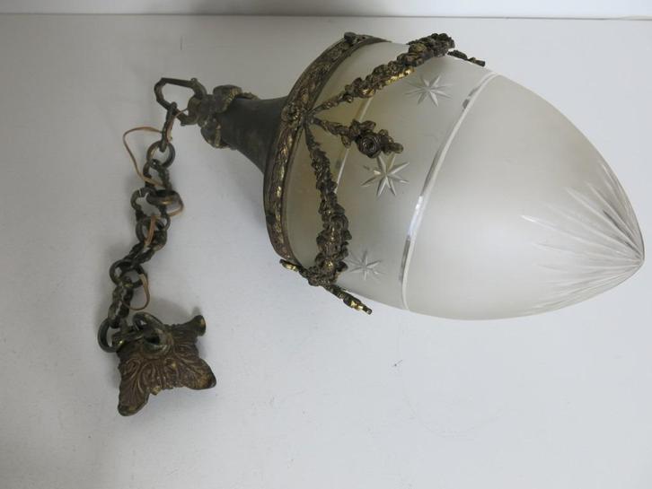 Antieke Franse eikel kristal glazen lantaarn, Antiek en Kunst, Antiek | Verlichting, Ophalen of Verzenden