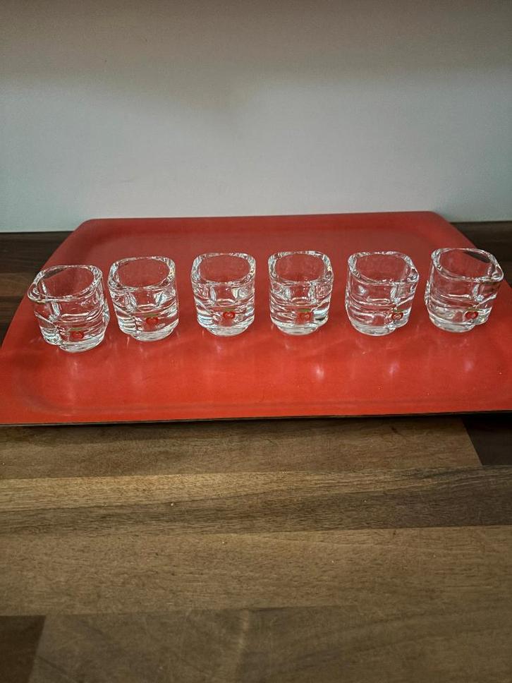 6 Vintageglazen met merk "Gulf" - serie Arno, Verzamelen, Glas en Drinkglazen, Zo goed als nieuw, Borrel- of Shotglas, Ophalen of Verzenden