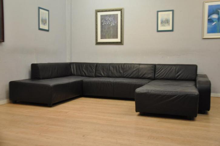 Superbe salon CUIR 195x320x195cm Noir moderne, Huis en Inrichting, Zetels | Complete zithoeken, Gebruikt, Leer, Ophalen