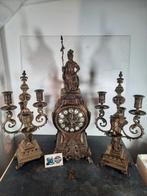 Prachtige schouwklok/Penduleklok met bijhorende kandelaars., Ophalen