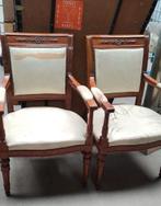 Vintage antiek set zetel Acajou leder armleuning stoel retro, Antiek en Kunst, Ophalen