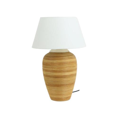 Vintage Rotan Keramiek Tafellamp Lamp met Witte Lampenkap, Huis en Inrichting, Lampen | Tafellampen, Gebruikt, Minder dan 50 cm