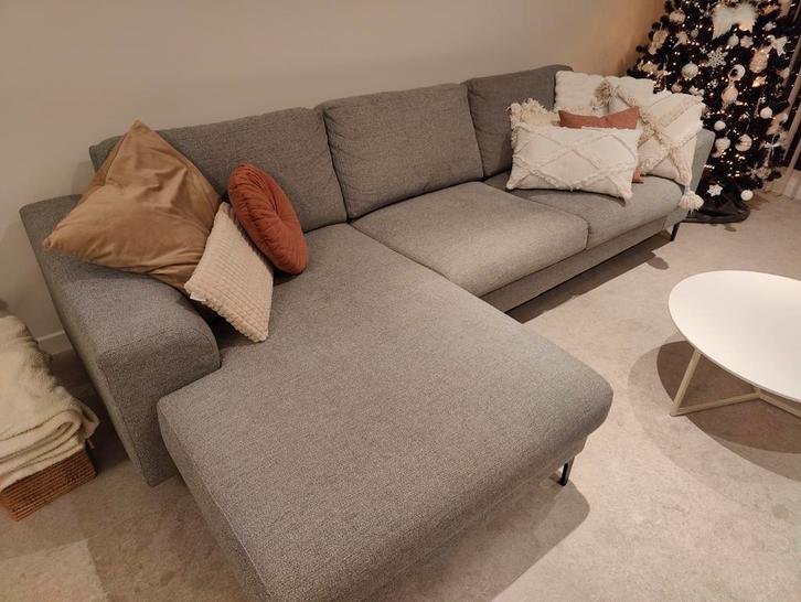 L-zetel links grijs - zetel - bank -, Huis en Inrichting, Zetels | Complete zithoeken, Zo goed als nieuw, Stof, Ophalen