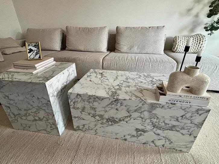 2 x bijzettafel/ salontafel marmer motief, Maison & Meubles, Tables | Tables de salon, Utilisé, Rectangulaire, Enlèvement