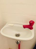 petit lavabo/lave-mains blanc avec robinet rouge, Lavabo, Utilisé, Enlèvement ou Envoi