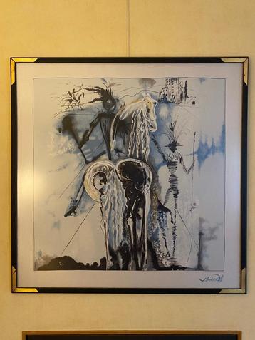 Sérigraphie sur soie Dali Don Quichote 90x90cm + certificat beschikbaar voor biedingen
