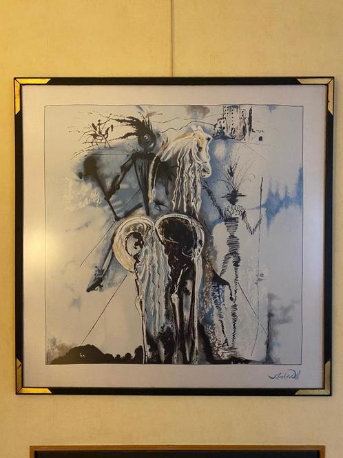 Sérigraphie sur soie Dali Don Quichote 90x90cm + certificat, Antiek en Kunst, Kunst | Litho's en Zeefdrukken, Ophalen of Verzenden