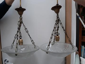 2 lampes suspendues Art Déco, Enlèvement, Utilisé, Verre