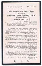 Bp. Heynndrickx Pieter. ° Bassevelde 1851 † Boschvoorde 1922, Ophalen of Verzenden, Bidprentje